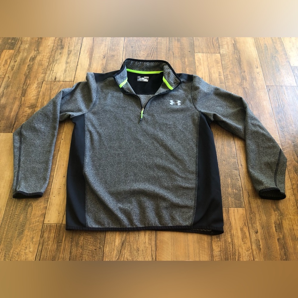 Under Armour Mens Medium 1/4 Zip ColdGear Pullover Gray Thermal Fleece Stretch